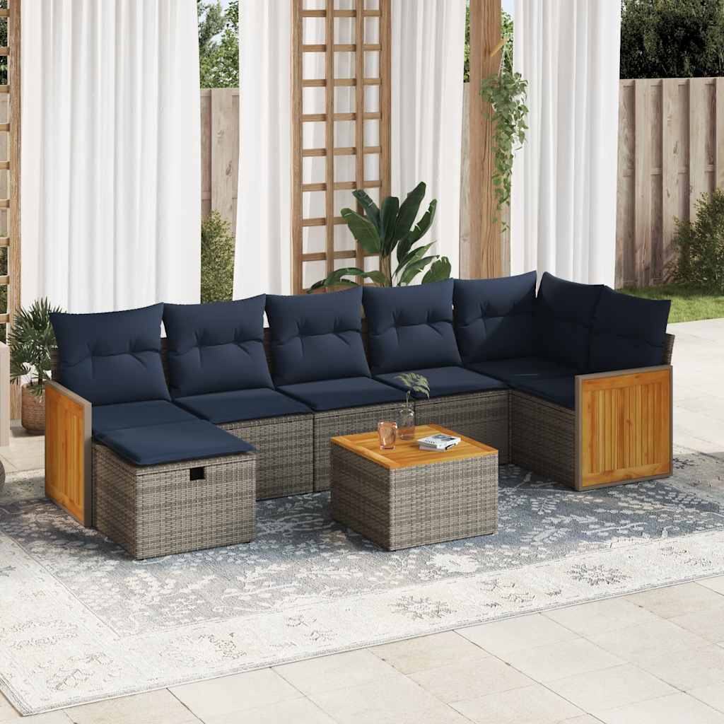 sofasæt til haven 8 dele med hynder polyrattan grå