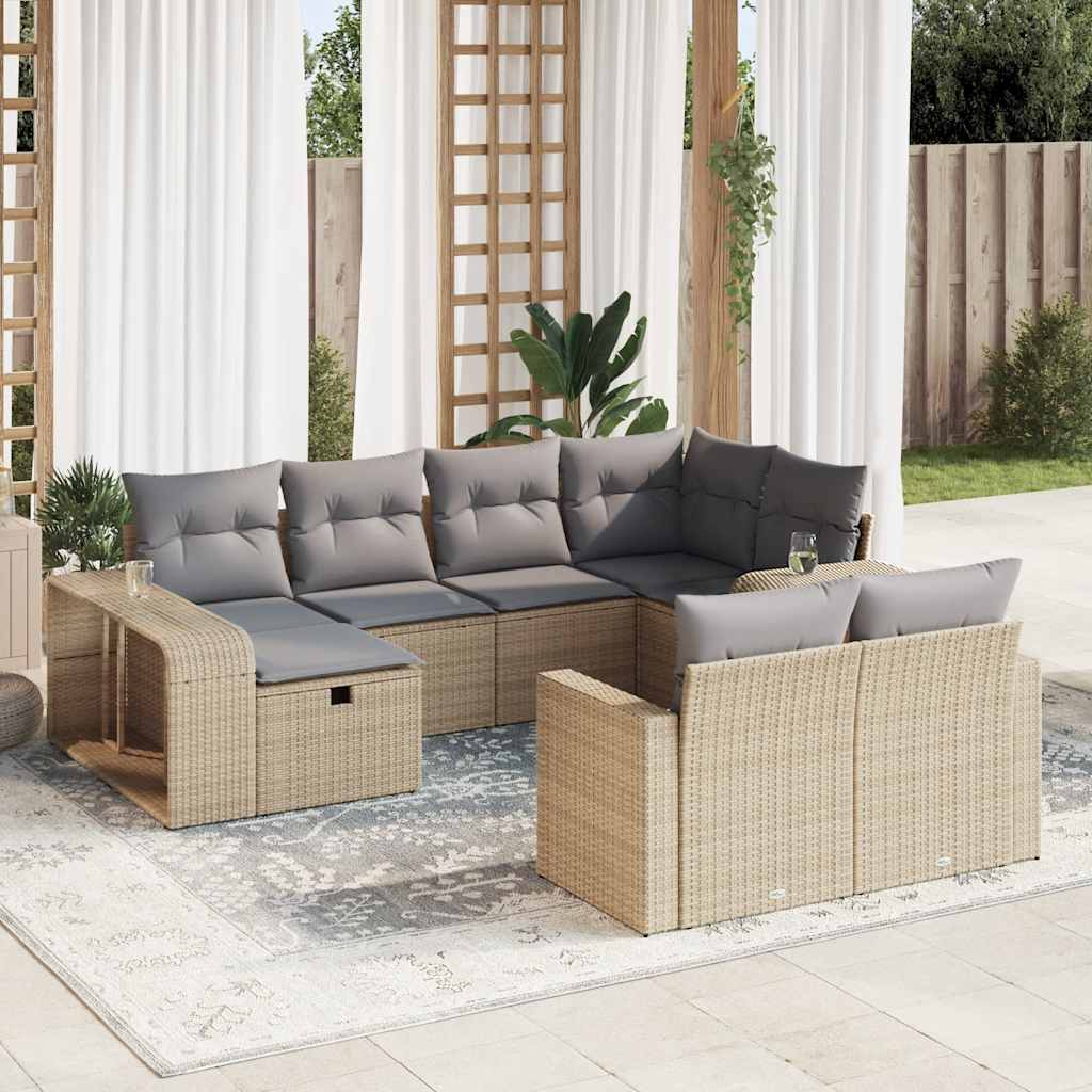 sofasæt til haven 10 dele med hynder polyrattan beige