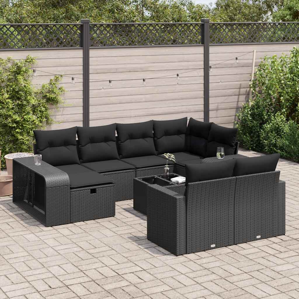 sofasæt til haven 11 dele med hynder polyrattan sort