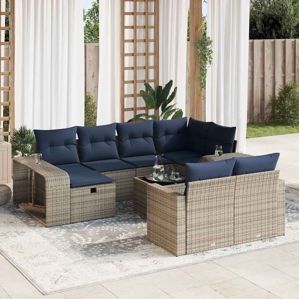 loungesæt til haven 11 dele med hynder polyrattan grå
