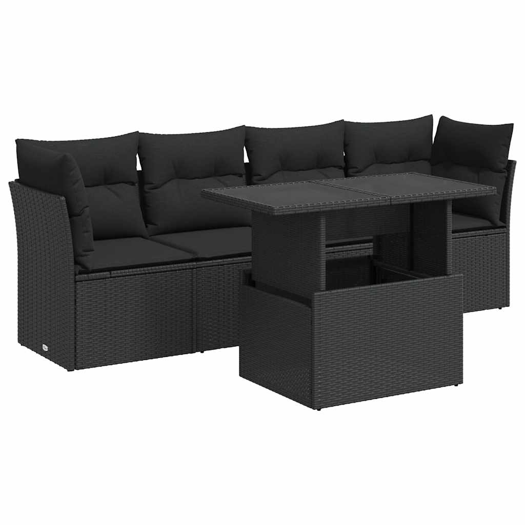 sofasæt til haven 5 dele med hynder polyrattan sort