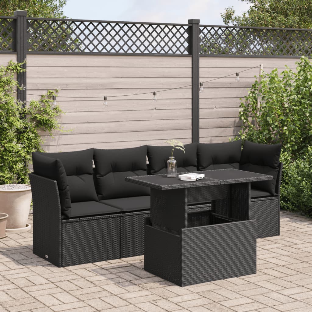 sofasæt til haven 5 dele med hynder polyrattan sort