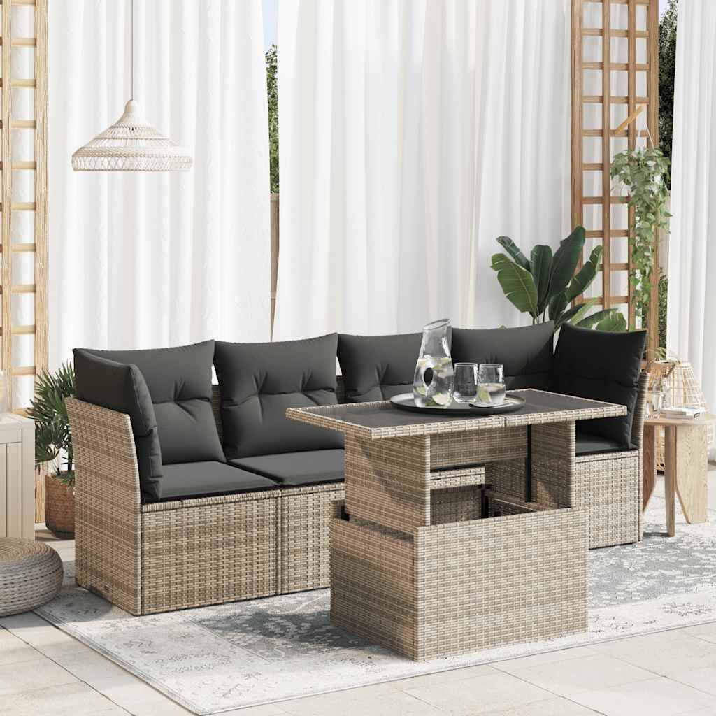 sofasæt 5 dele med hynder polyrattan grå