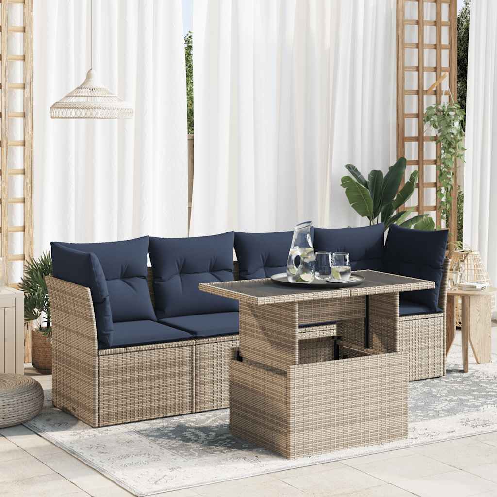 sofasæt 5 dele med hynder polyrattan akacietræ grå