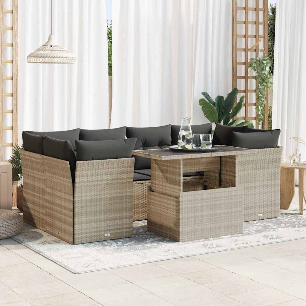sofasæt til haven 7 dele med hynder polyrattan lysegrå