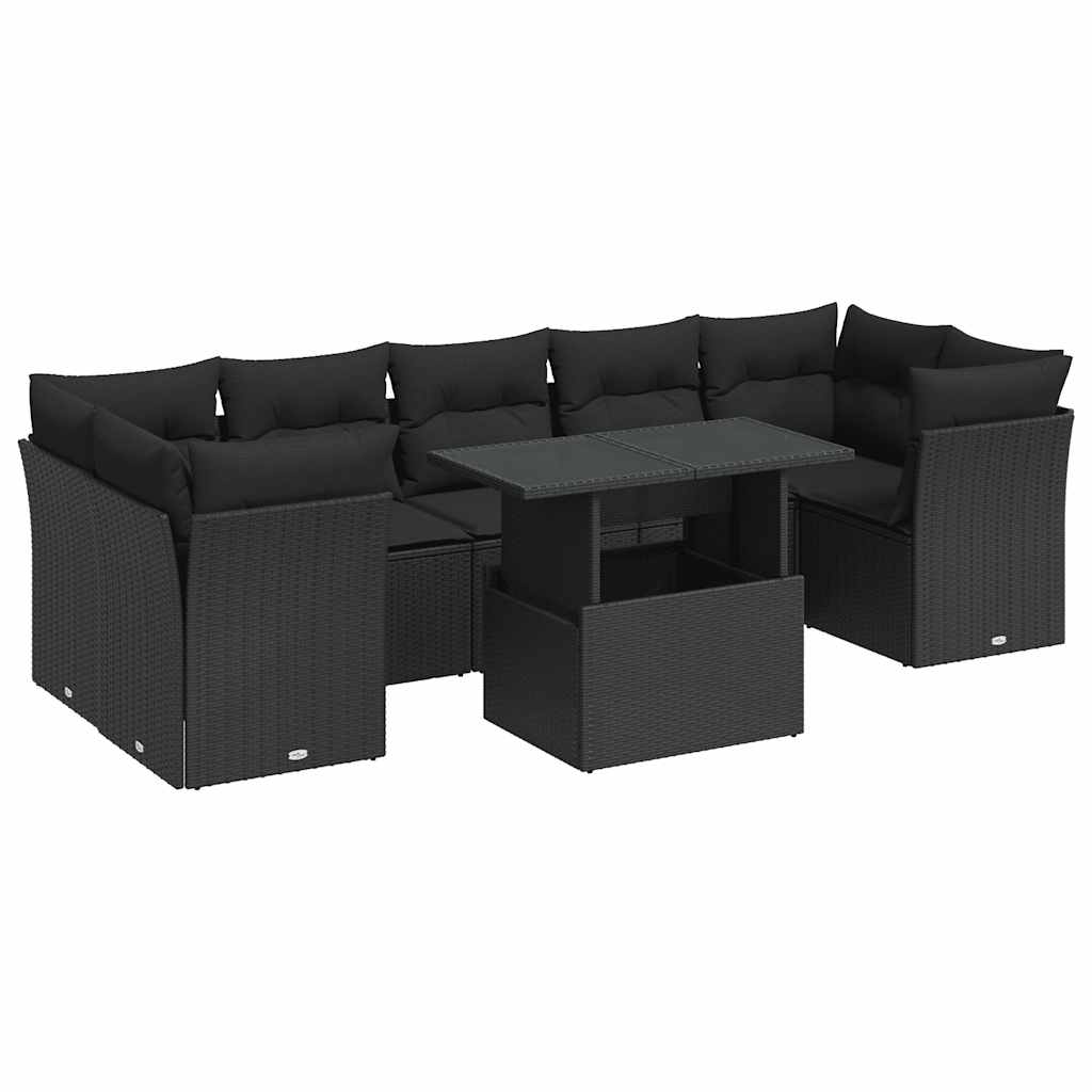 sofasæt til haven 8 dele med hynder polyrattan sort