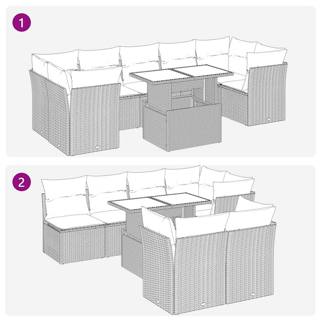 sofasæt til haven 8 dele med hynder polyrattan sort