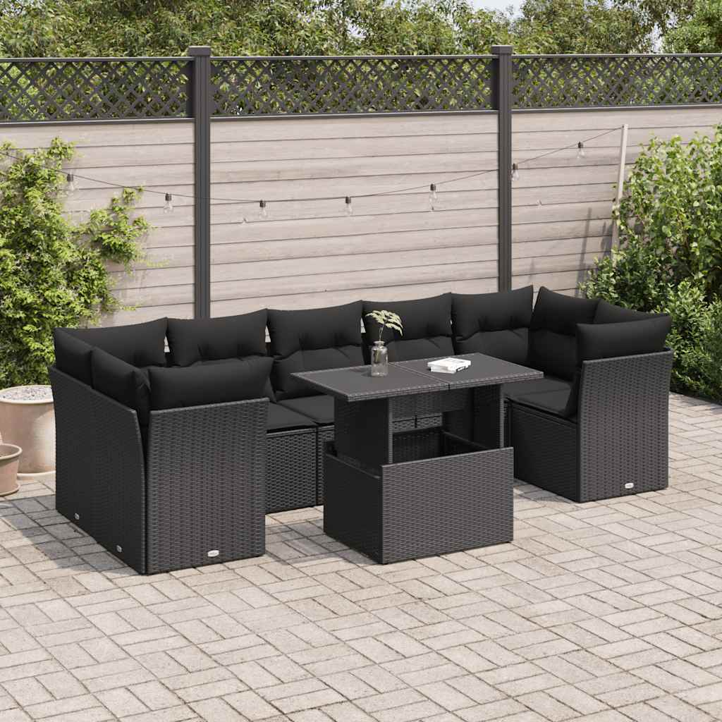 sofasæt til haven 8 dele med hynder polyrattan sort