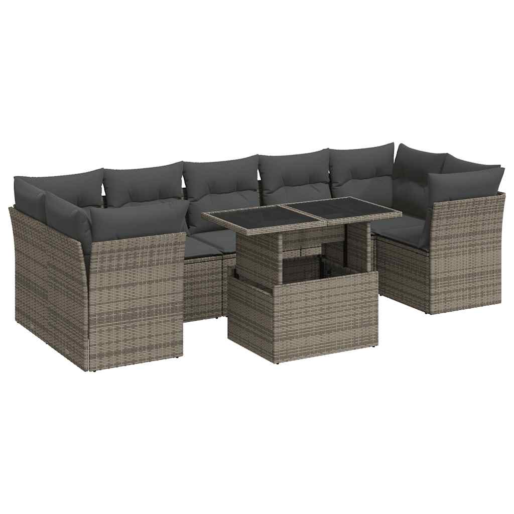 sofasæt til haven 8 dele med hynder polyrattan grå