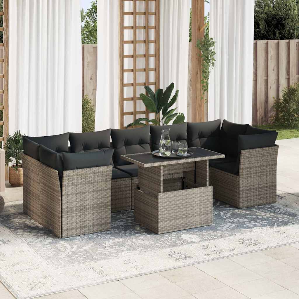 sofasæt til haven 8 dele med hynder polyrattan grå