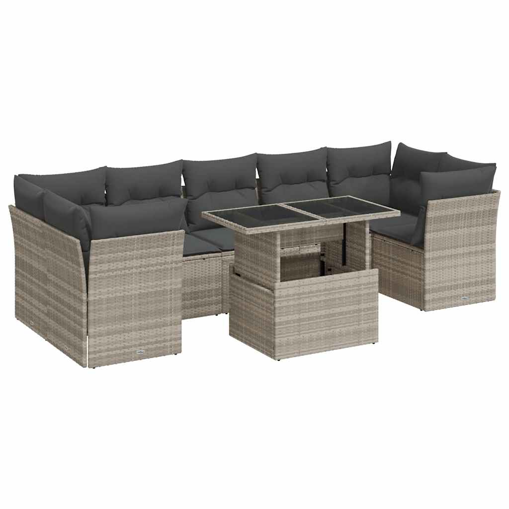 sofasæt til haven 8 dele med hynder polyrattan lysegrå