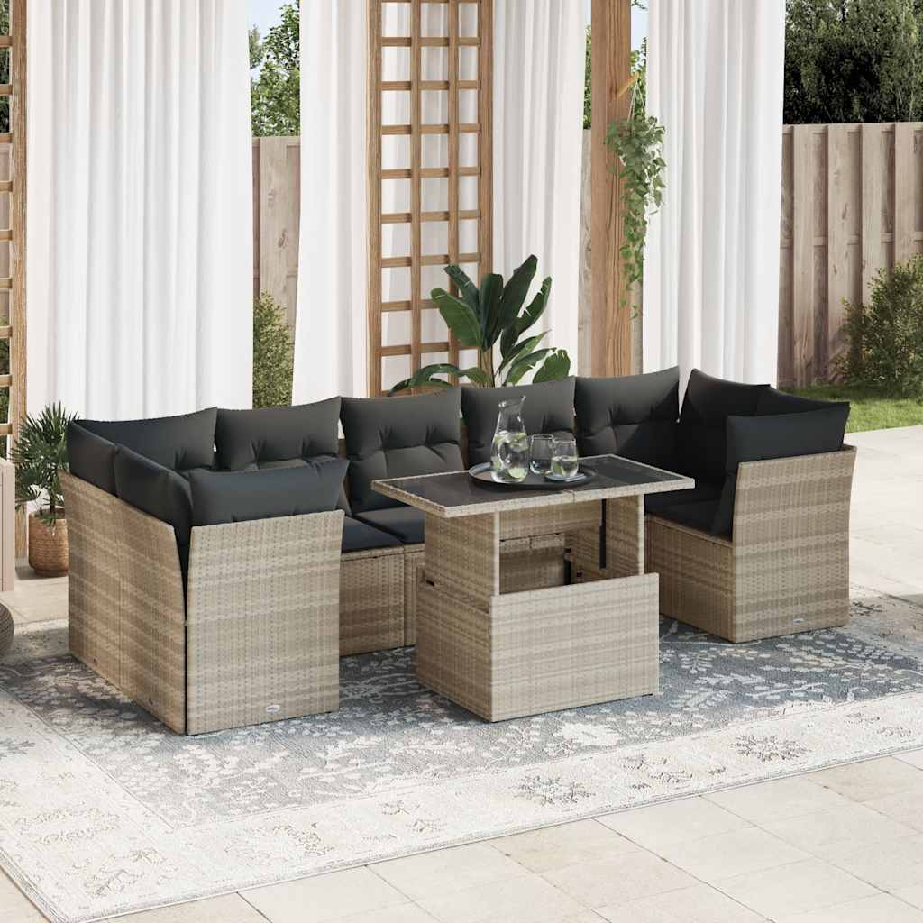 sofasæt til haven 8 dele med hynder polyrattan lysegrå