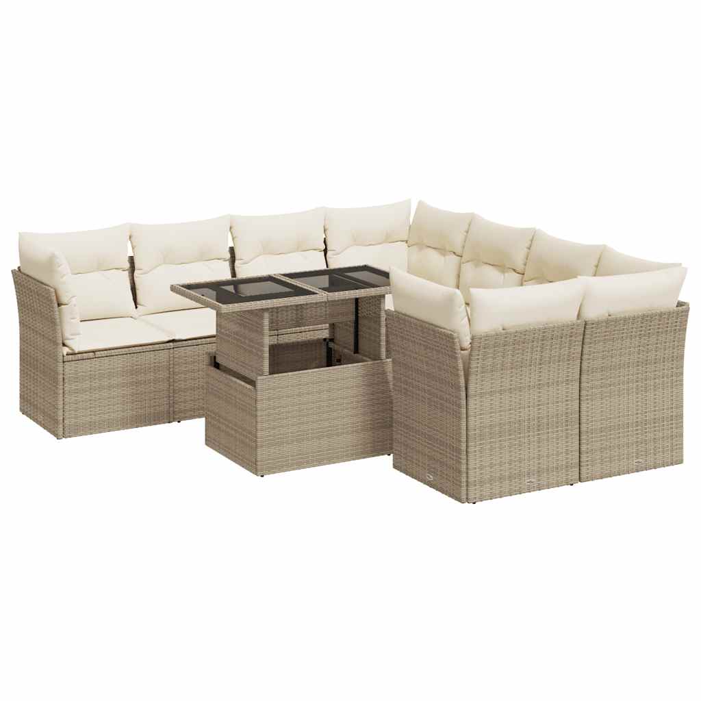 sofasæt til haven 9 dele med hynder polyrattan beige