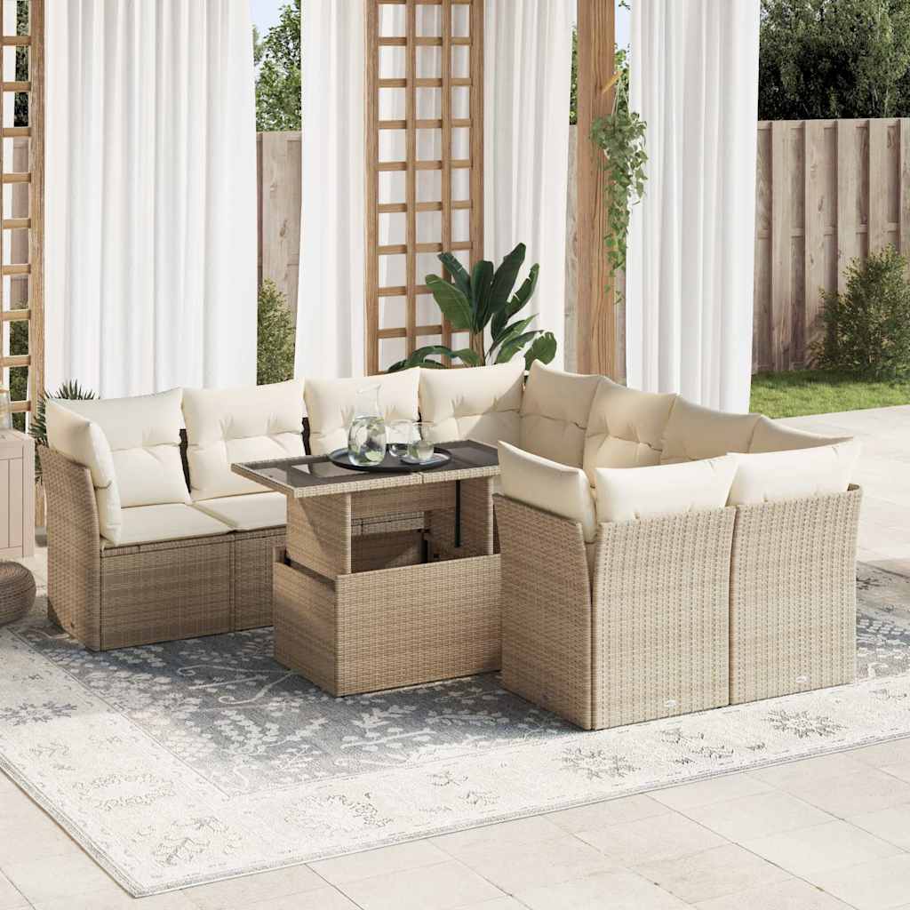 sofasæt til haven 9 dele med hynder polyrattan beige