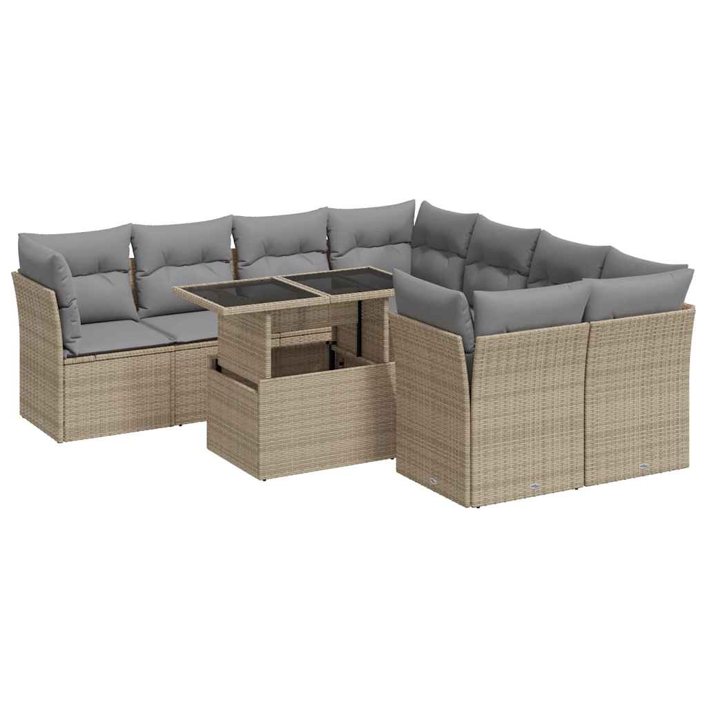 sofasæt til haven 9 dele med hynder polyrattan beige