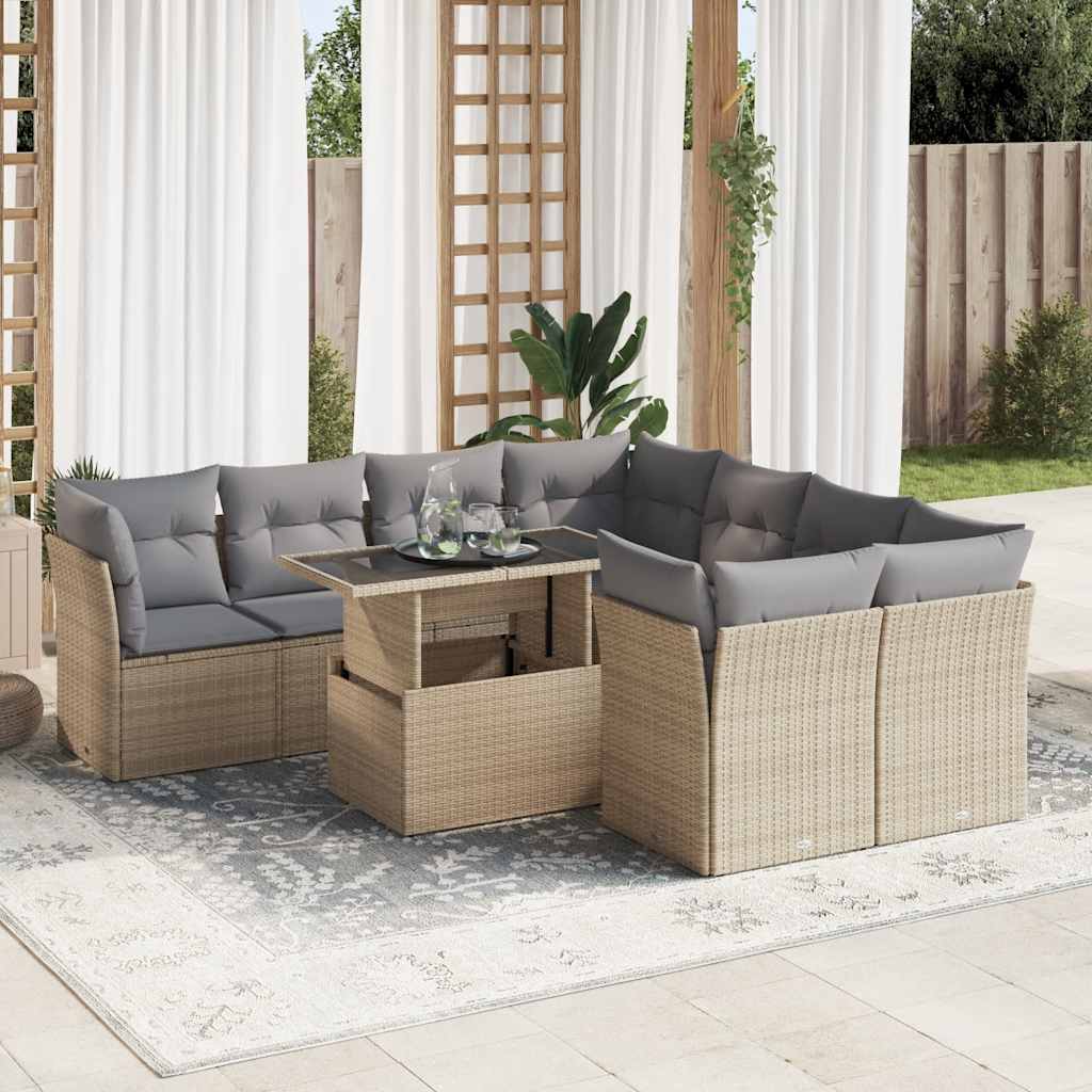 sofasæt til haven 9 dele med hynder polyrattan beige