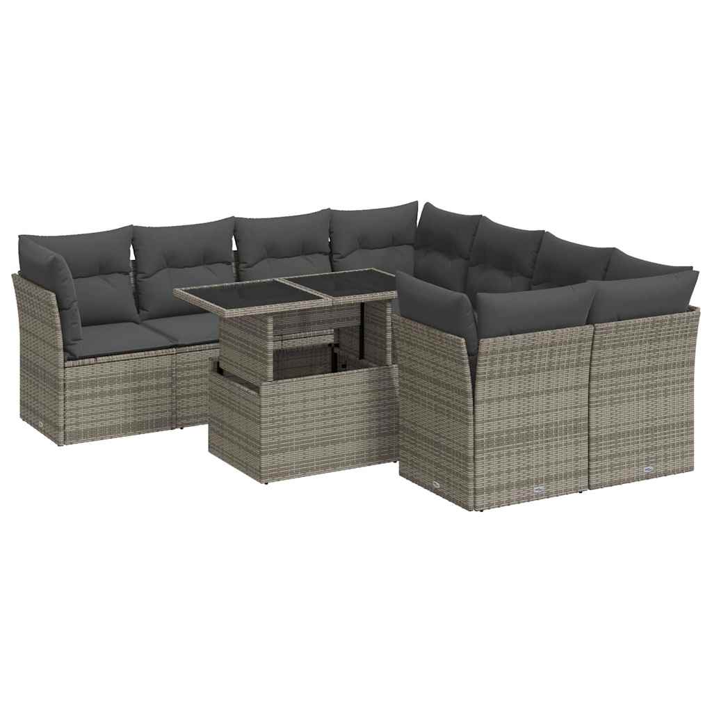 sofasæt til haven 9 dele med hynder polyrattan grå