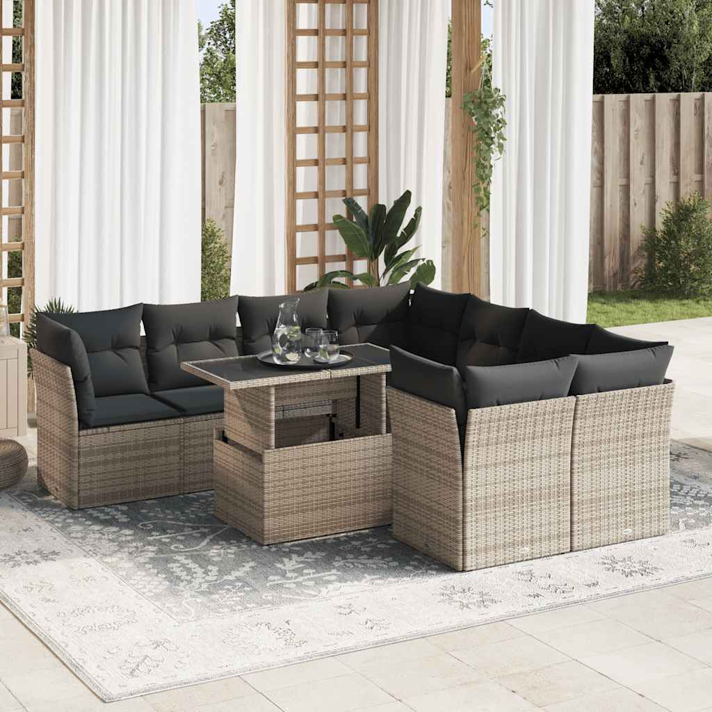 sofasæt til haven 9 dele med hynder polyrattan grå