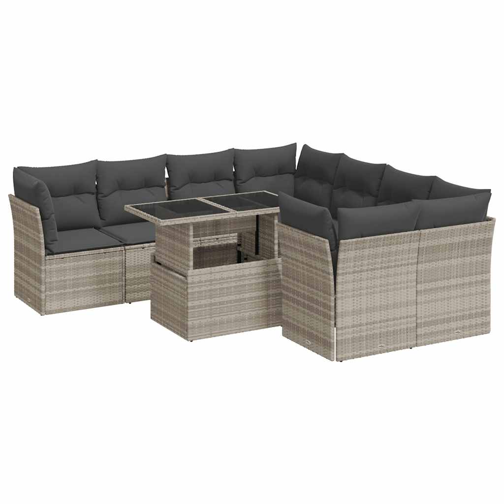 sofasæt til haven 9 dele med hynder polyrattan lysegrå