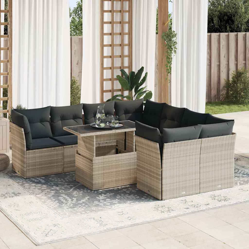 sofasæt til haven 9 dele med hynder polyrattan lysegrå