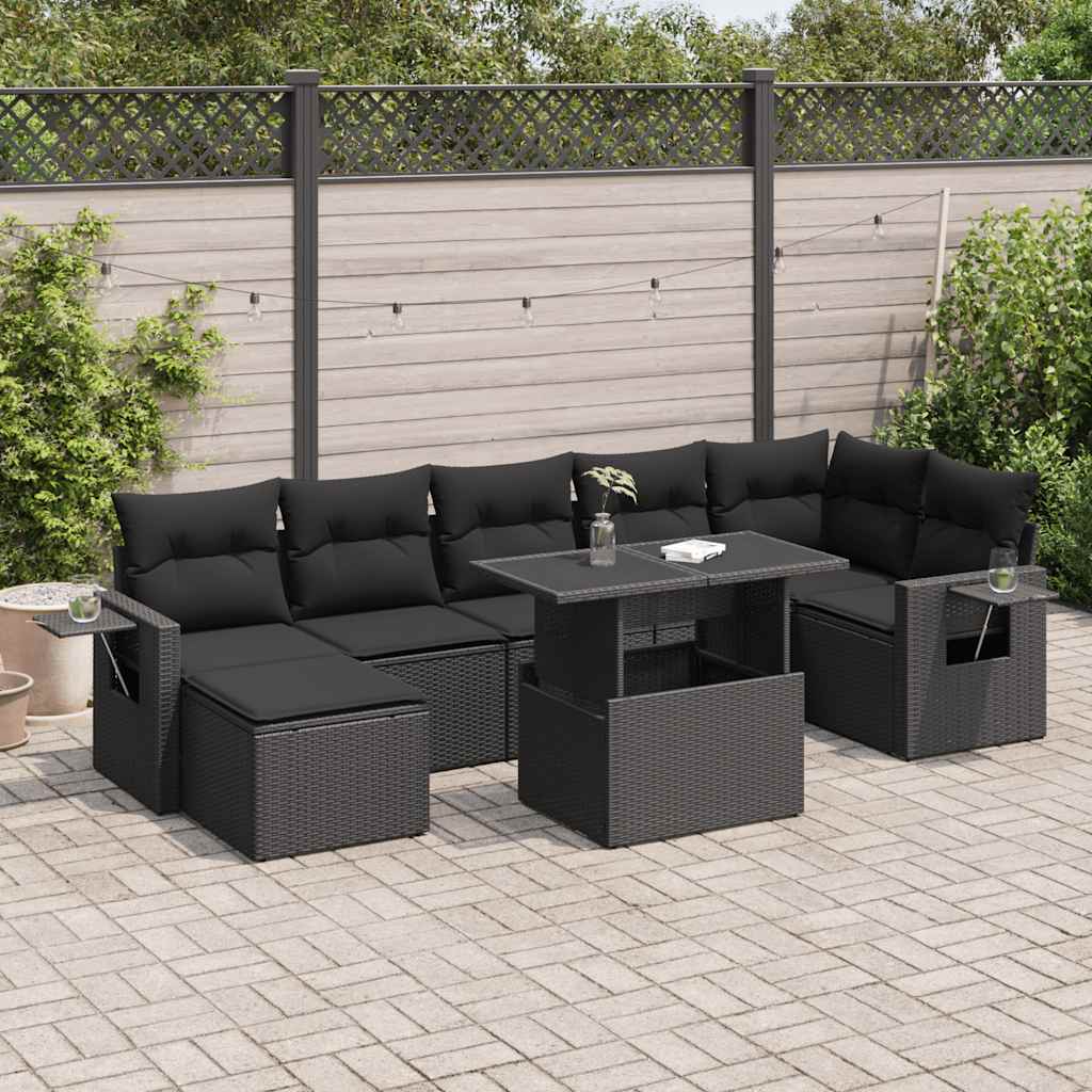 sofasæt til haven 8 dele med hynder polyrattan sort