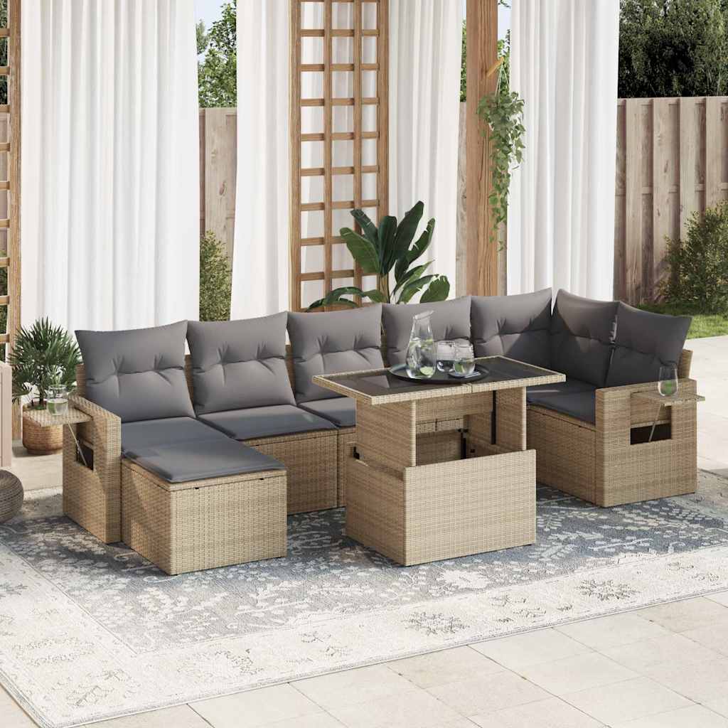 sofasæt til haven 8 dele med hynder polyrattan beige