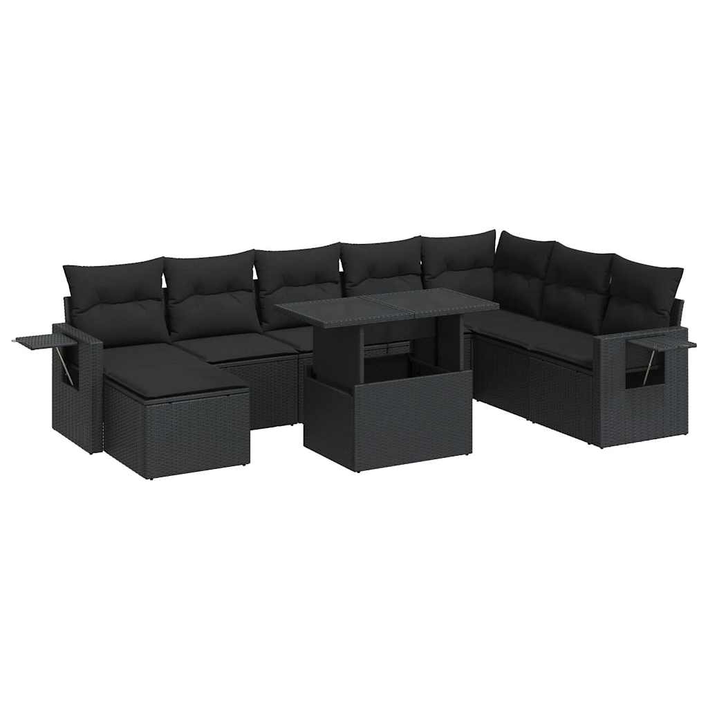 sofasæt til haven 9 dele med hynder polyrattan sort
