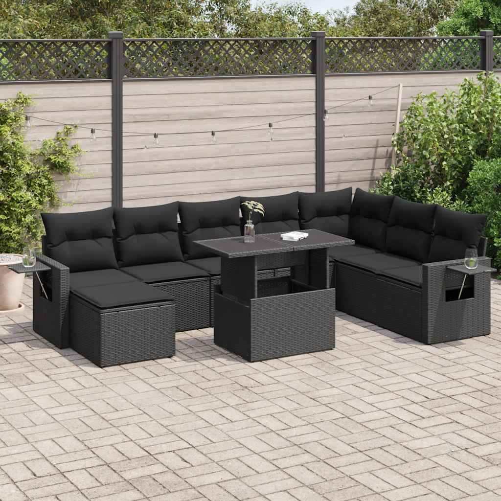 sofasæt til haven 9 dele med hynder polyrattan sort