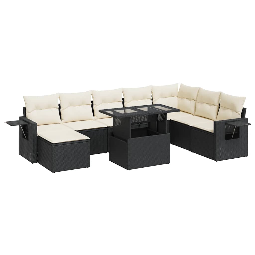 sofasæt til haven 9 dele med hynder polyrattan sort