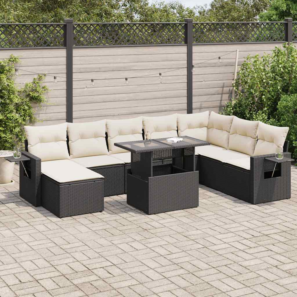 sofasæt til haven 9 dele med hynder polyrattan sort