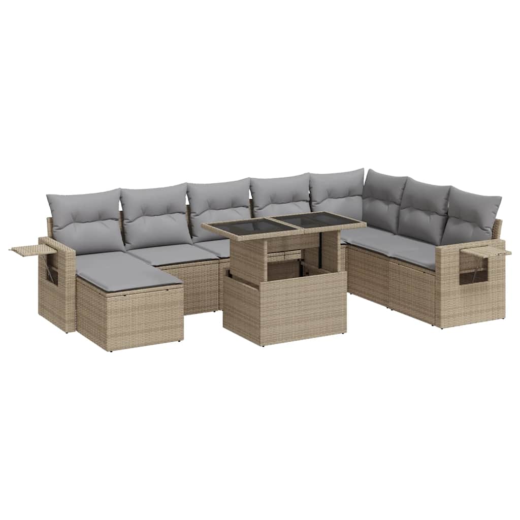 sofasæt til haven 9 dele med hynder polyrattan beige