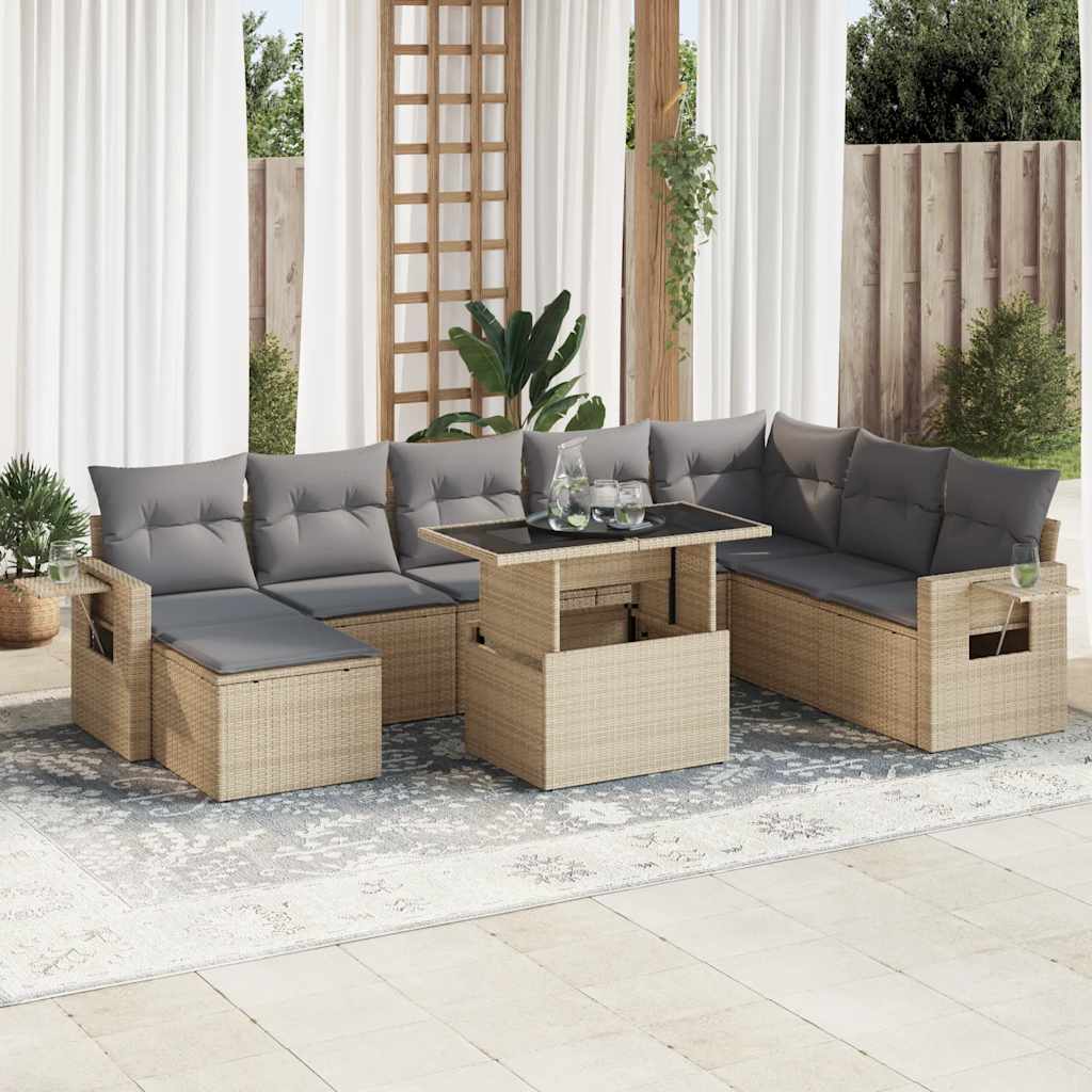 sofasæt til haven 9 dele med hynder polyrattan beige