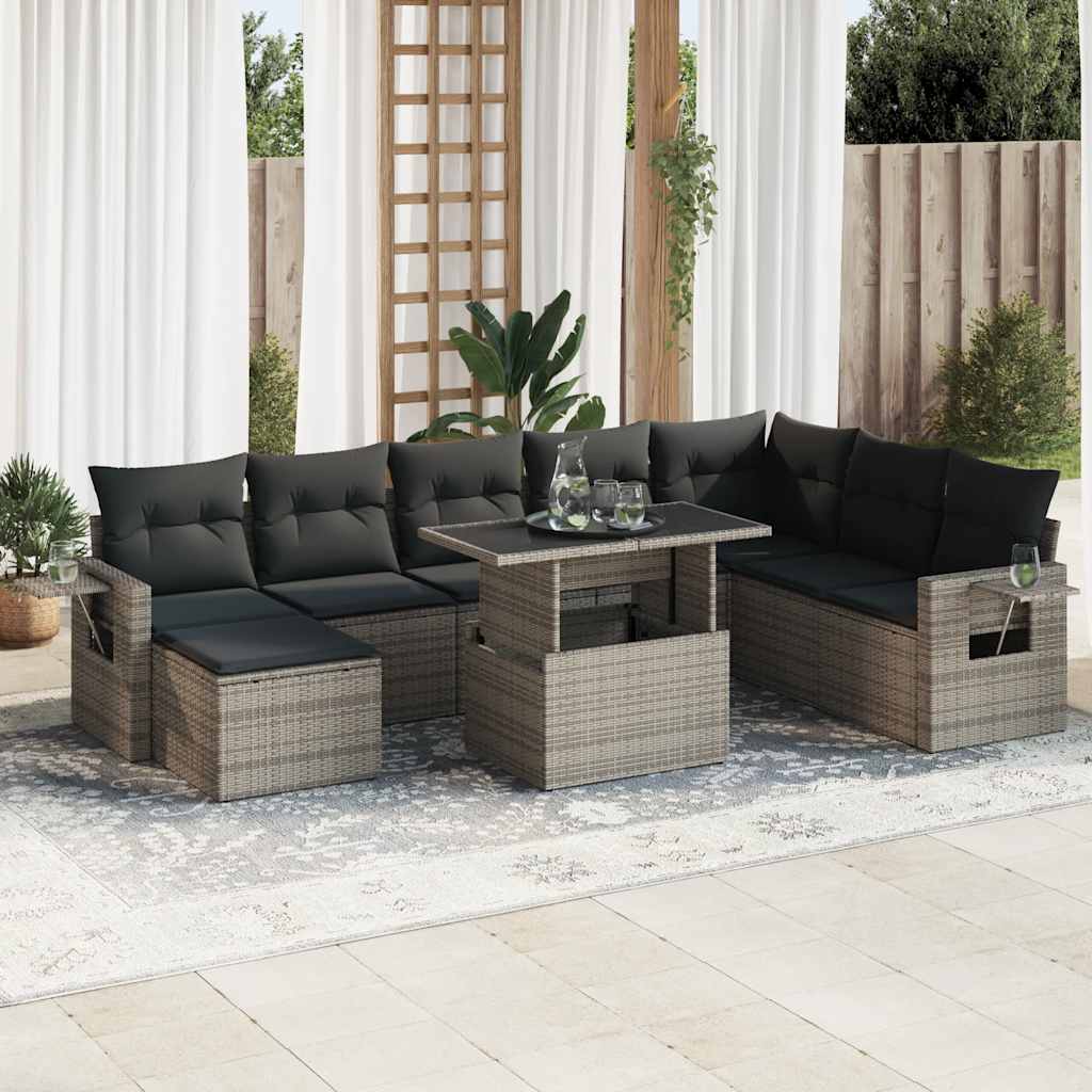 sofasæt til haven 9 dele med hynder polyrattan grå