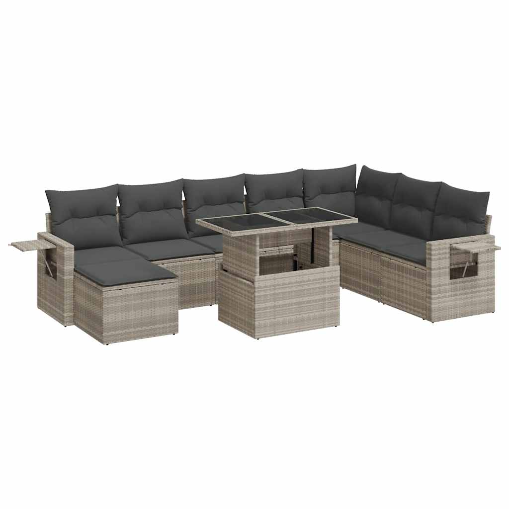 sofasæt til haven 9 dele med hynder polyrattan lysegrå