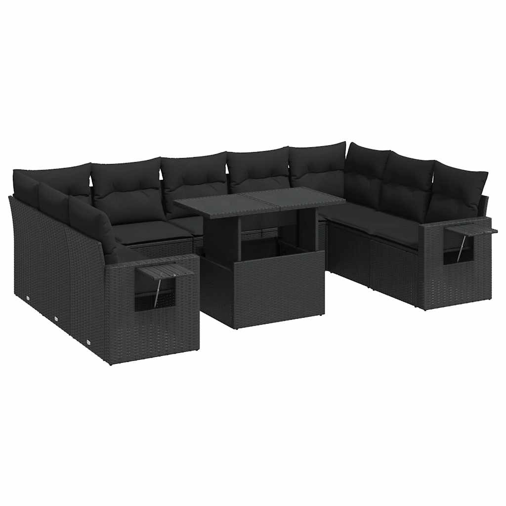 sofasæt til haven 10 dele med hynder polyrattan sort