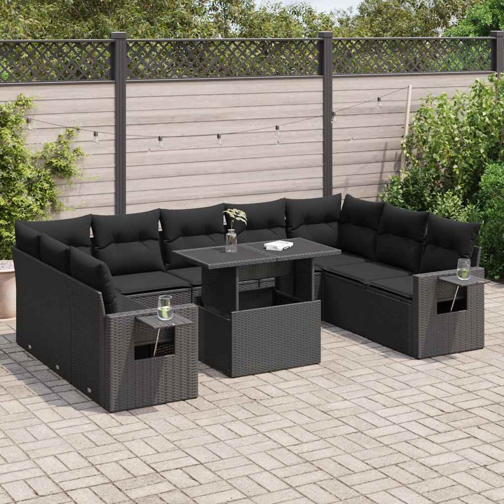 sofasæt til haven 10 dele med hynder polyrattan sort