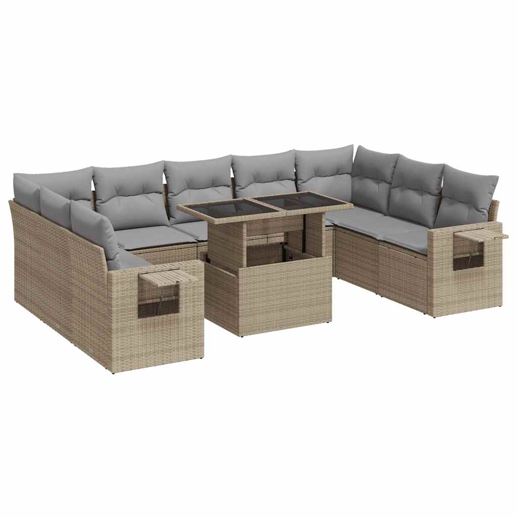 sofasæt til haven 10 dele med hynder polyrattan beige