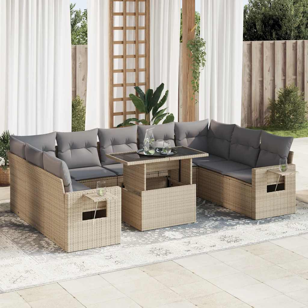 sofasæt til haven 10 dele med hynder polyrattan beige