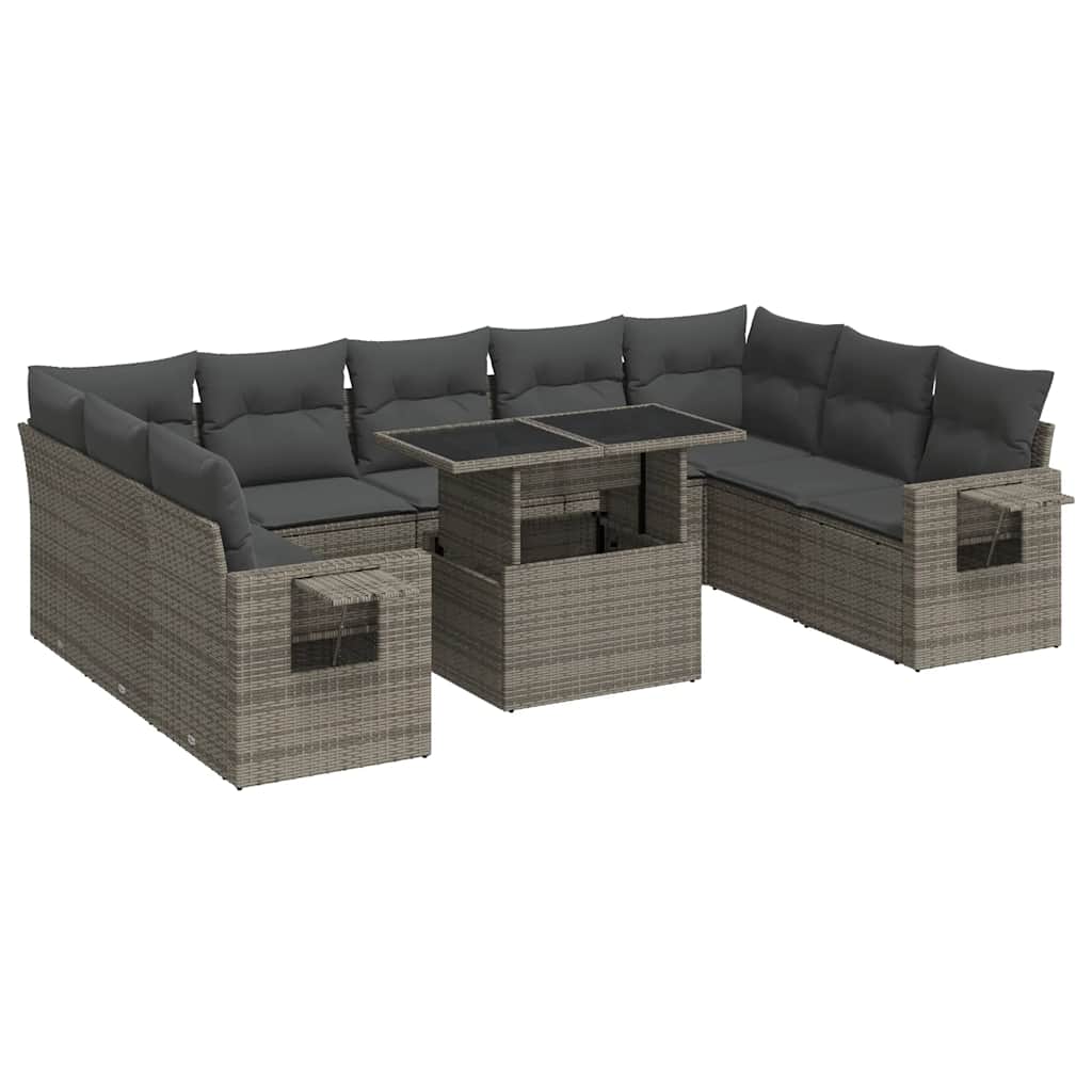 sofasæt til haven 10 dele med hynder polyrattan grå