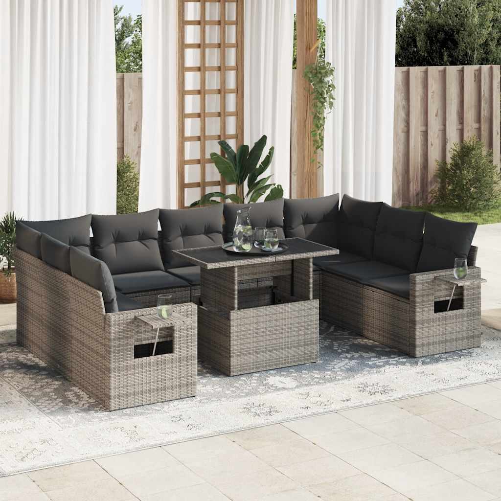 sofasæt til haven 10 dele med hynder polyrattan grå