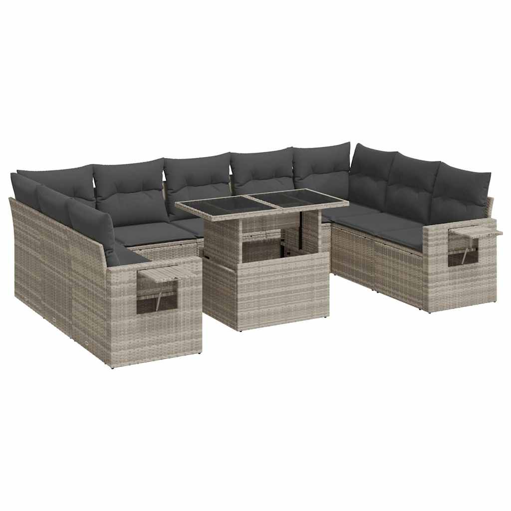 sofasæt til haven 10 dele med hynder polyrattan lysegrå