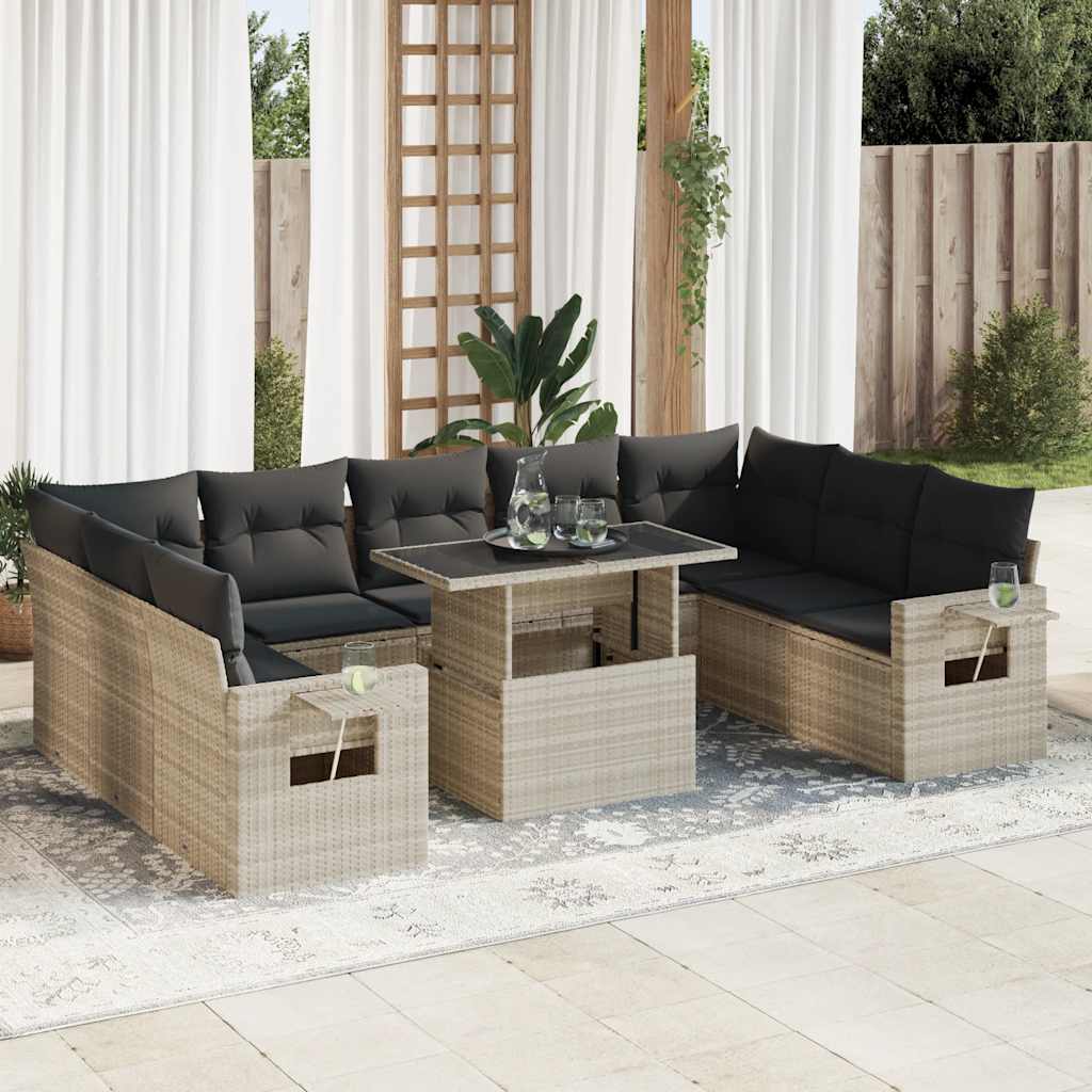 sofasæt til haven 10 dele med hynder polyrattan lysegrå