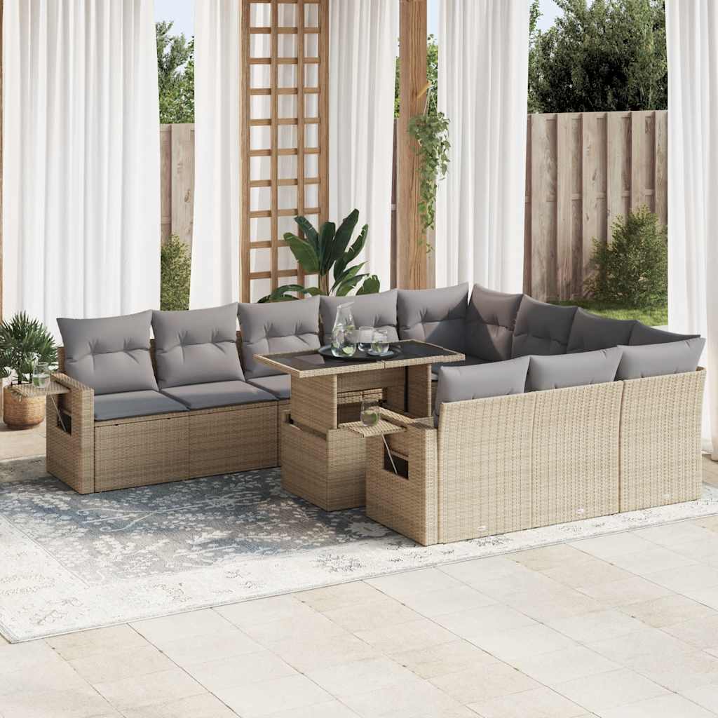 sofasæt til haven 11 dele med hynder polyrattan beige