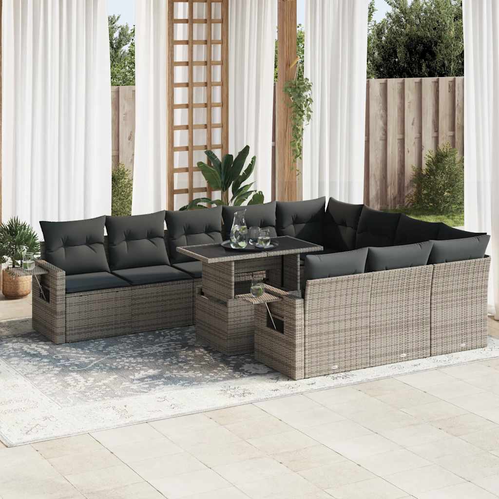 loungesæt til haven 11 dele med hynder polyrattan grå