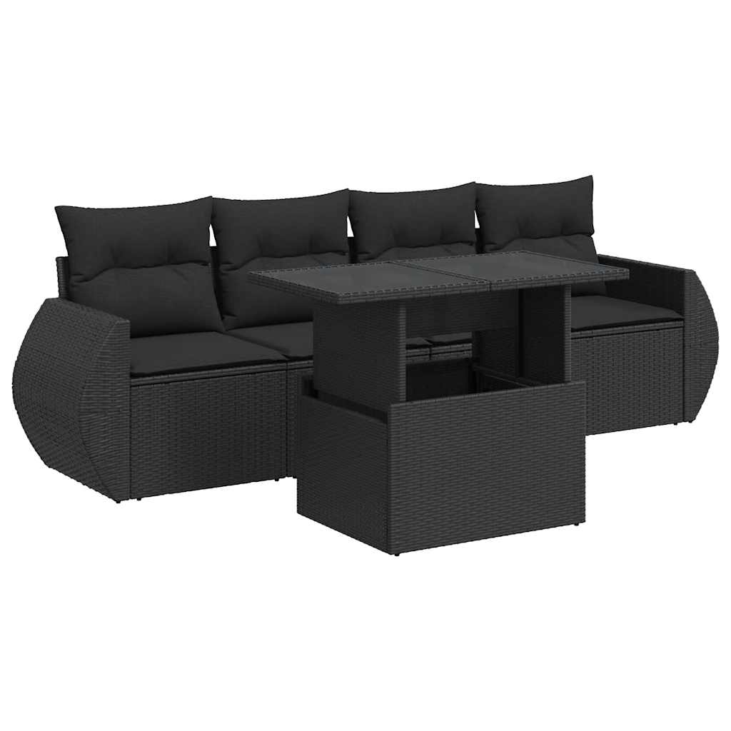 sofasæt til haven 5 dele med hynder polyrattan sort