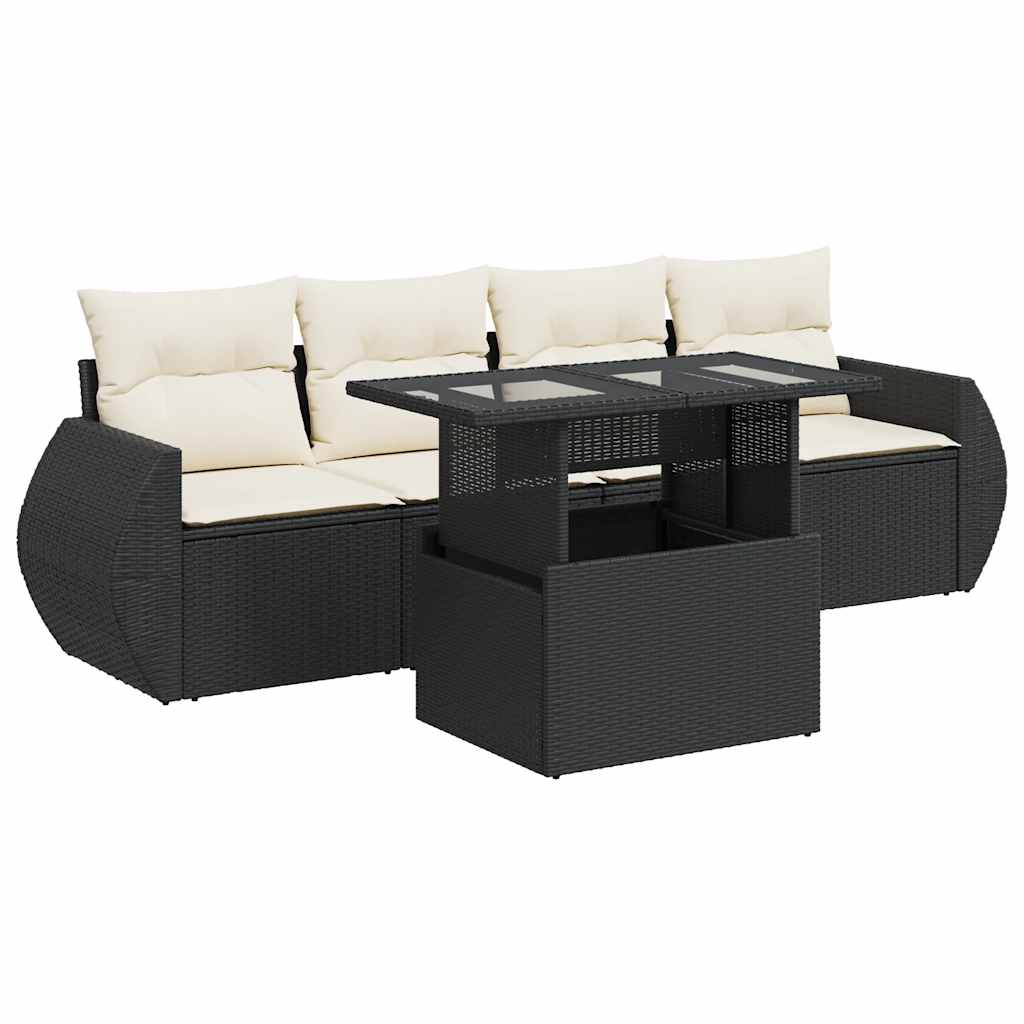 sofasæt til haven 5 dele med hynder polyrattan sort