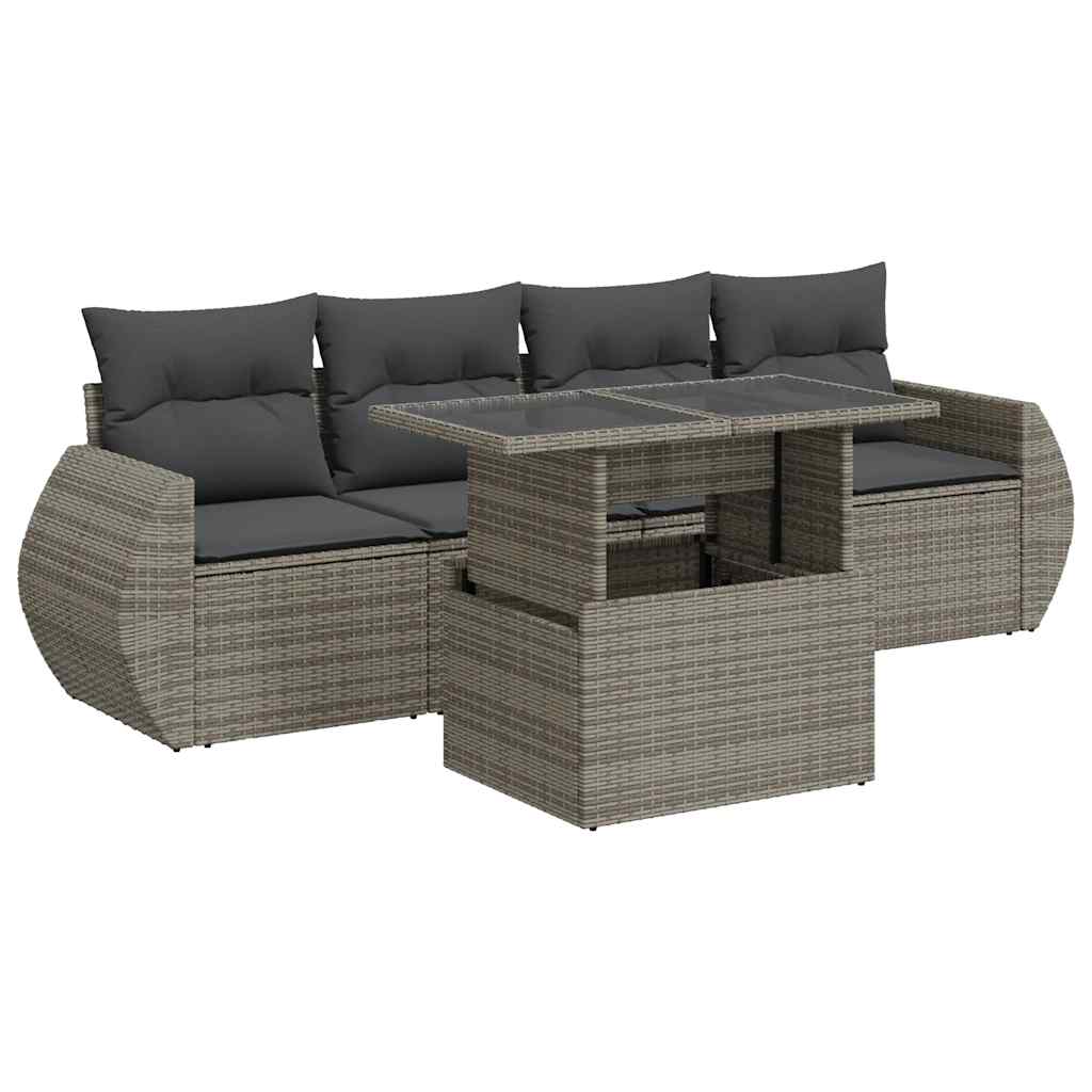 sofasæt 5 dele med hynder polyrattan grå