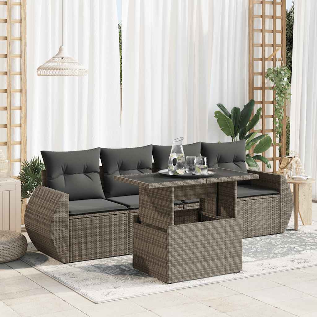 sofasæt 5 dele med hynder polyrattan grå
