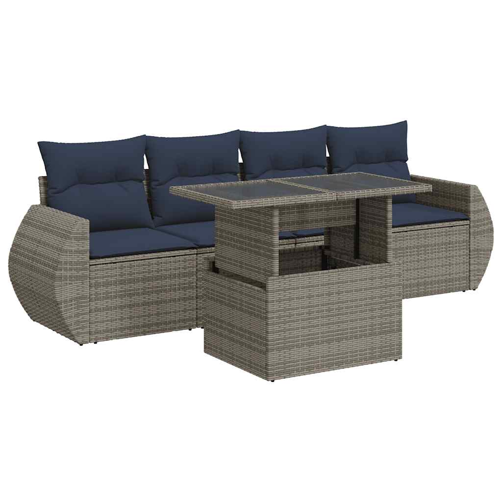 sofasæt 5 dele med hynder polyrattan akacietræ grå