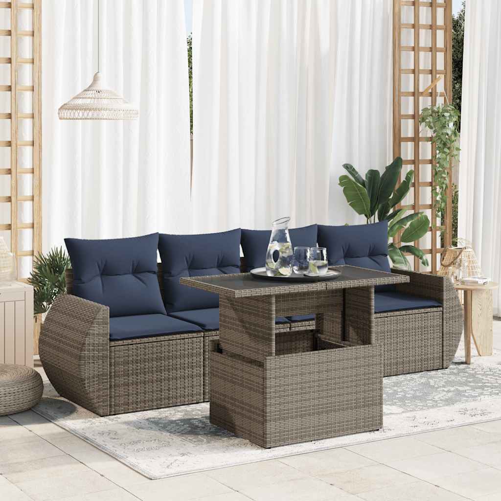 sofasæt 5 dele med hynder polyrattan akacietræ grå